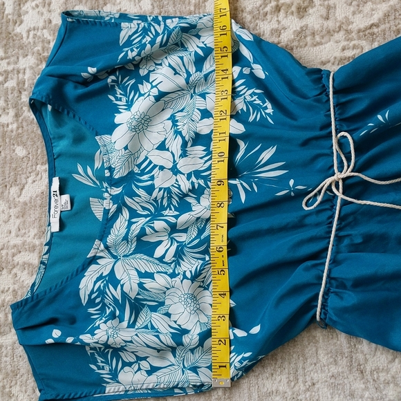 Forever 21 Floral Tassel Tie Semi-Sheer Dress Small Teal - Picture 15 of 16